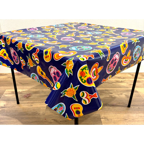 Skulls on Navy Blue Oilcloth Tablecloths