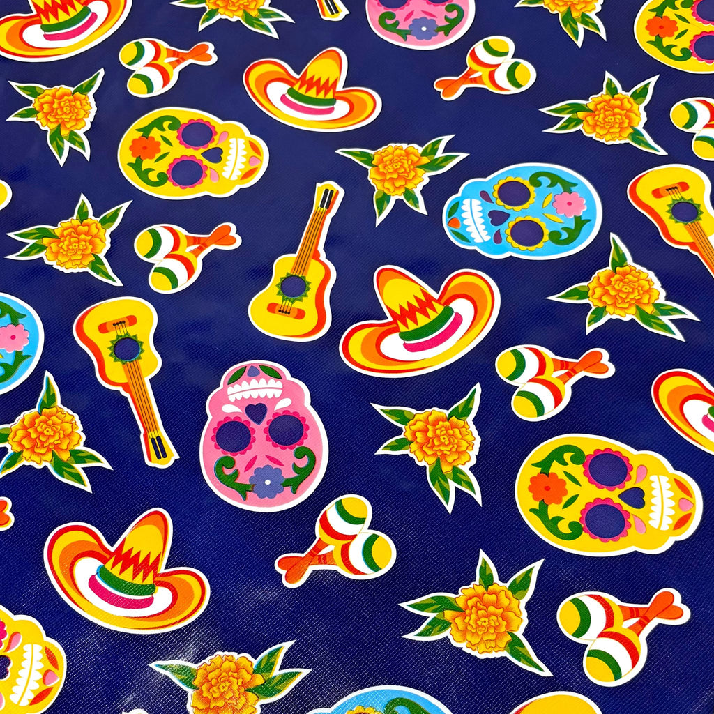 Round Skulls on Navy Blue Oilcloth Tablecloths