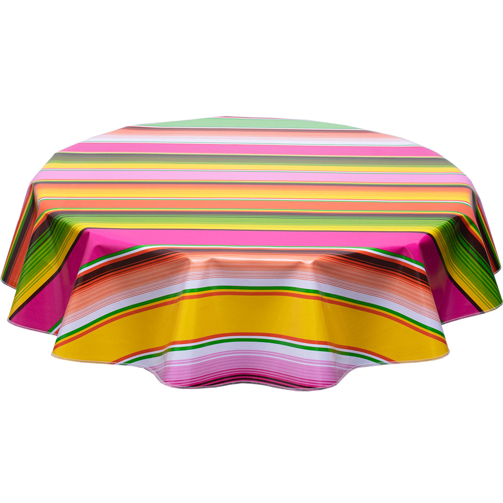 Round Oilcloth Tablecloth Serape Pink