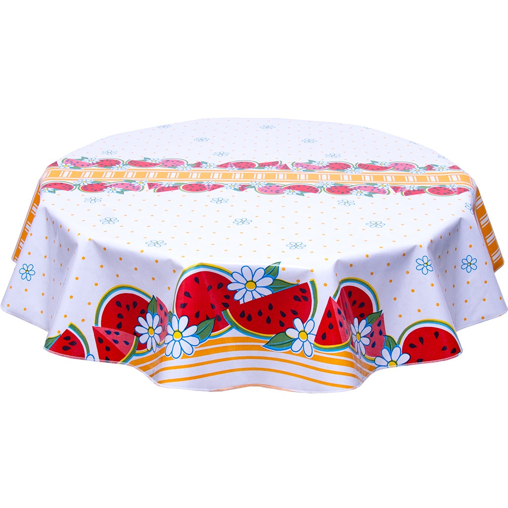 freckled sage round watermelon orange oilcloth tablecloth