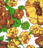Freckled Sage Oilcloth Fabric Swatch yellow and brown flowers on solid white