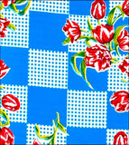 freckled sage tulips blue oilcloth swatch