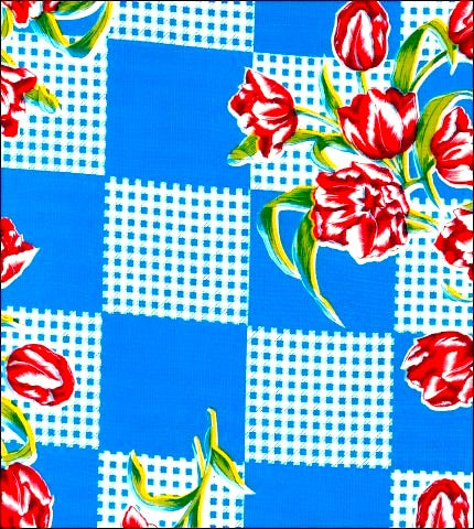 freckled sage tulips blue oilcloth swatch