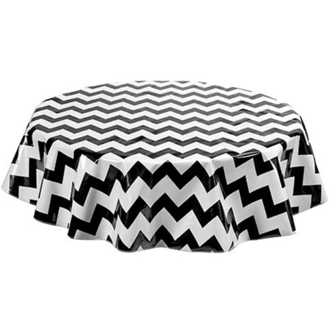 round chevron black oilcloth tablecloth