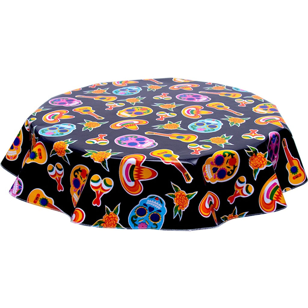 round skulls black oilcloth tablecloth