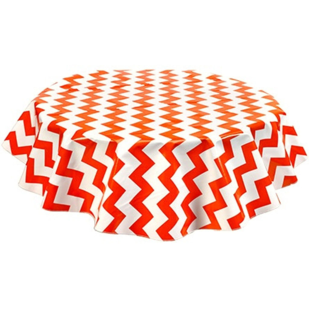 round chevron orange oilcloth tablecloth