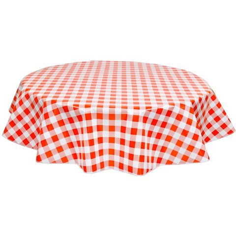 round large gingham orange oilcloth tablecloth