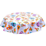 round skulls white oilcloth tablecloth