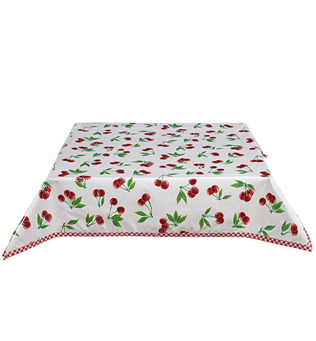 Slightly Imperfect Cherry White Oilcloth Tablecloths