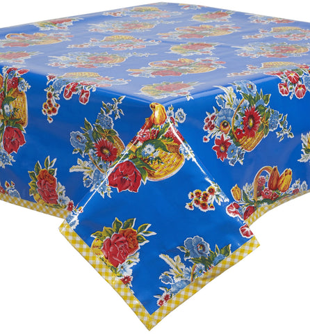 Odd Sized Flower Basket Blue Oilcloth Tablecloths