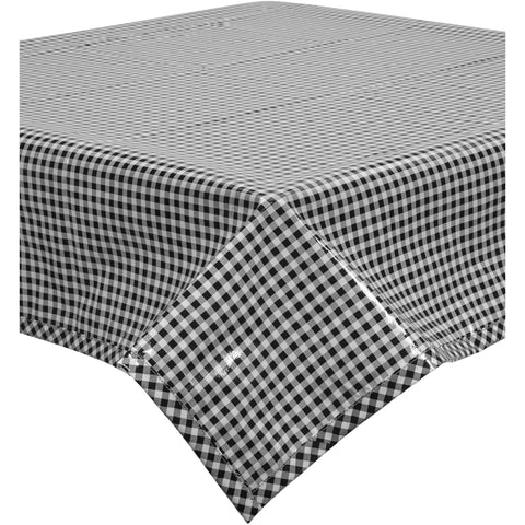 square or rectangular black gingham oilcloth tablecloth with black gingham trim