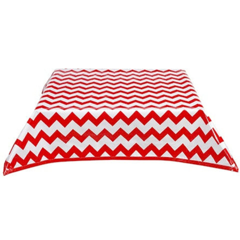 Chevron Red Oilcloth Tablecloth with Solid Red Trim