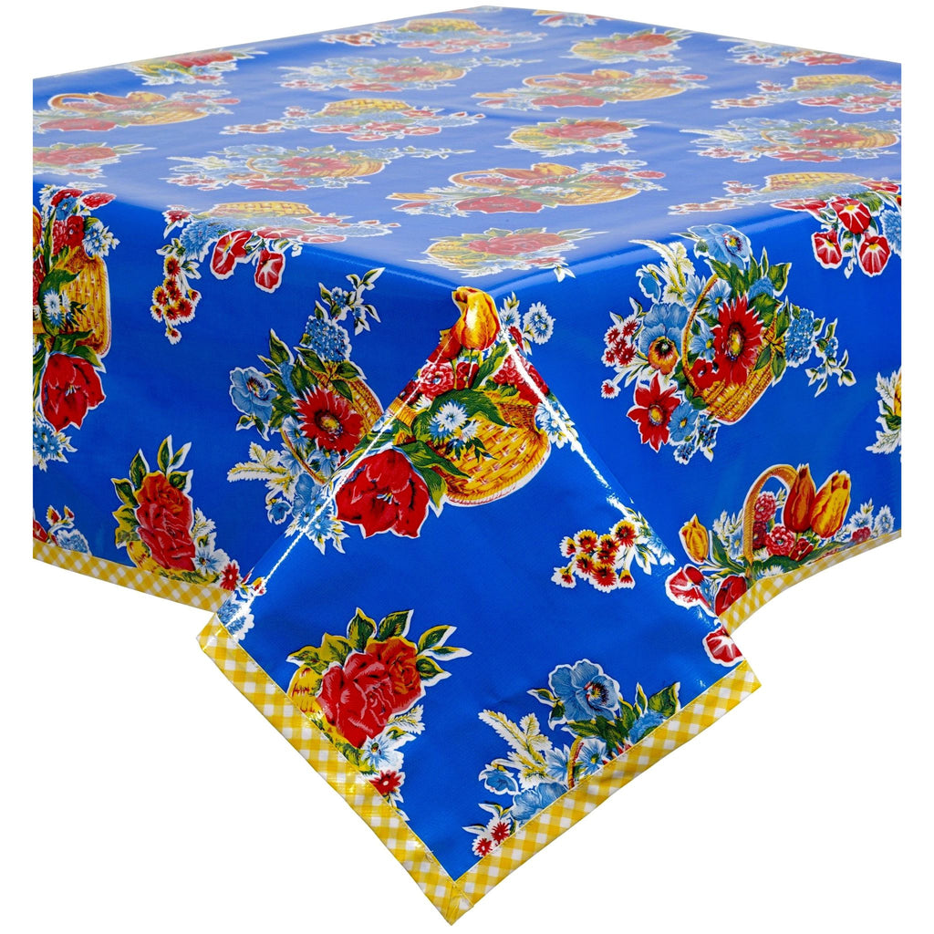 57.5 x 83" Flower Basket Blue Oilcloth Tablecloth