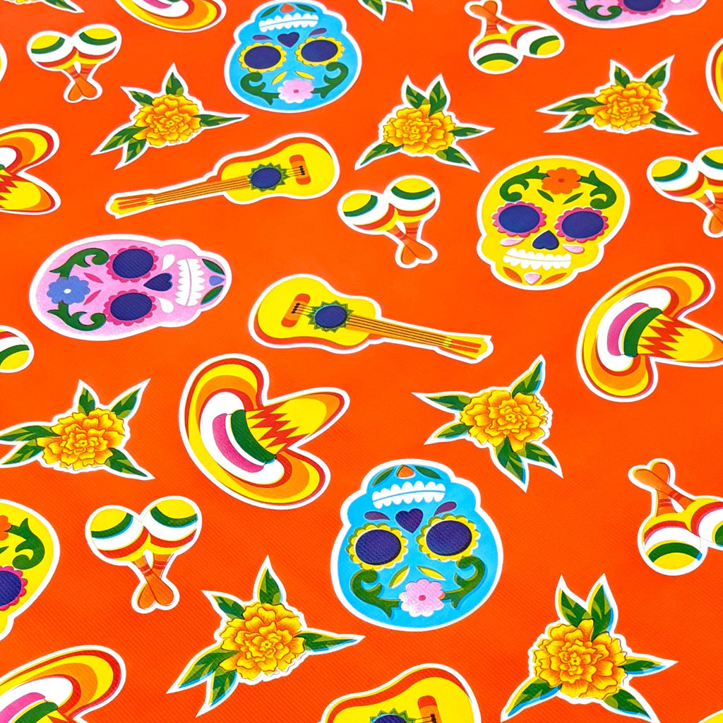 Round Skulls on Orange Oilcloth Tablecloths
