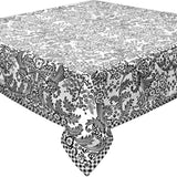 square toile black oilcloth tablecloth with black gingham trim