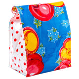 apples blue oilcloth lunch bag