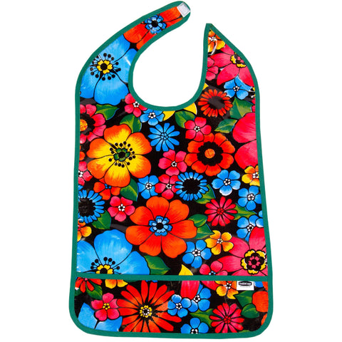 Freckled Sage Oilcloth Adult Bib Betty's Bunch Black