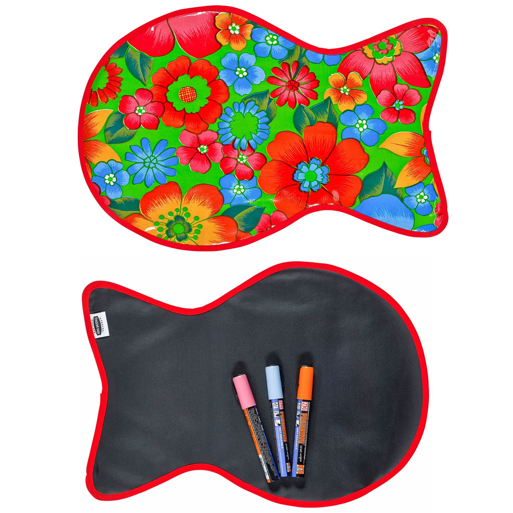 reversible cat mat in betty's bunch lime and chalk fabric