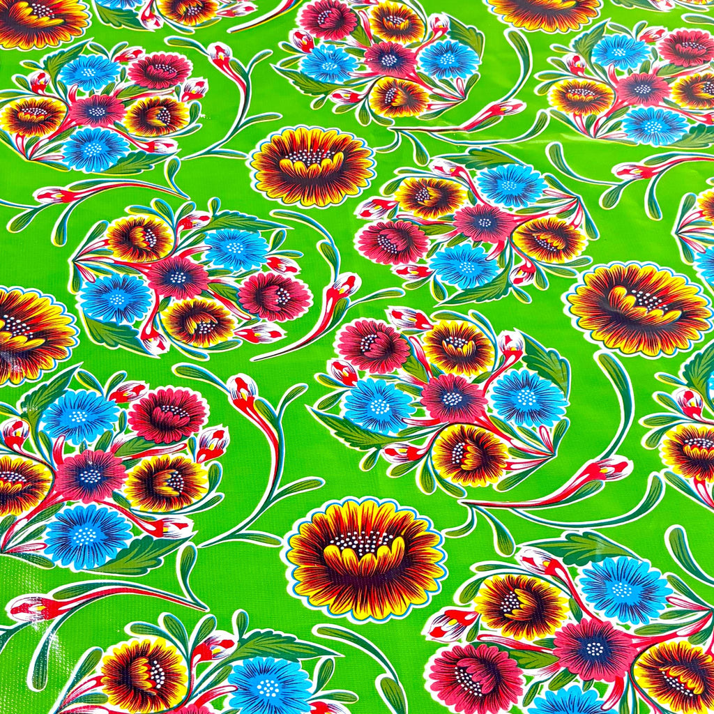 freckled sage bloom lime green oilcloth swatch