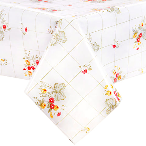 bows and bouquet oilcloth tablecloth with a hem