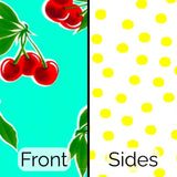 cherry aqua lunch bag with dot yellow sides