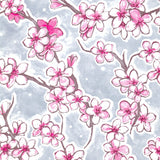 Cherry Blossom Silver Oilcloth Tablecloths