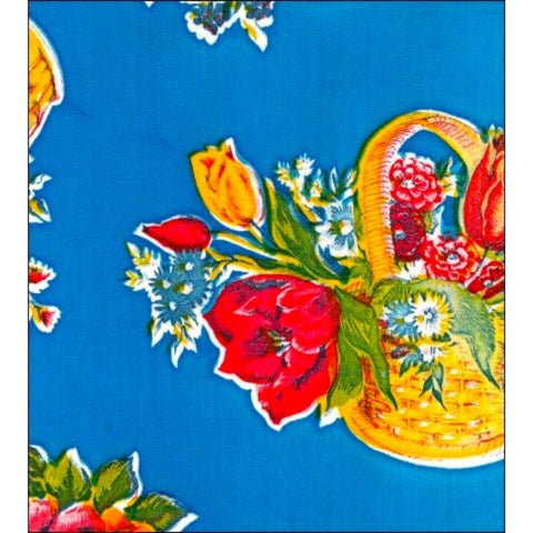 57.5x83" Flower Basket Blue Oilcloth Tablecloth