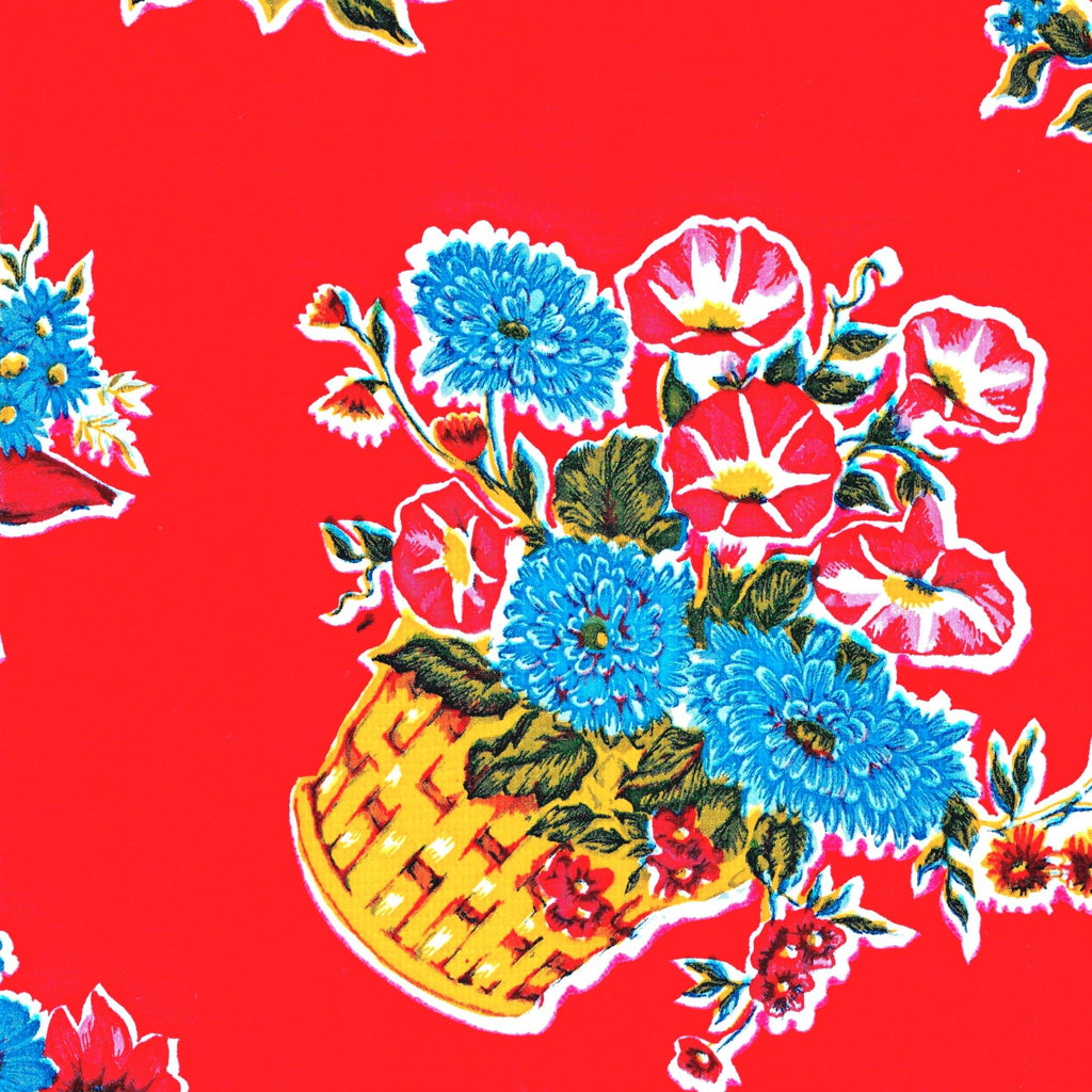 flower basket red oilcloth swatch