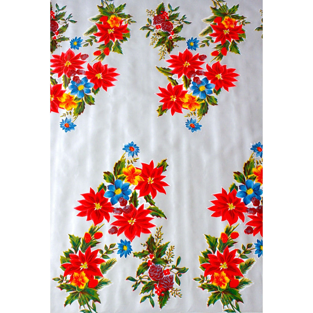 christmas poinsettia silver oilcloth swatch
