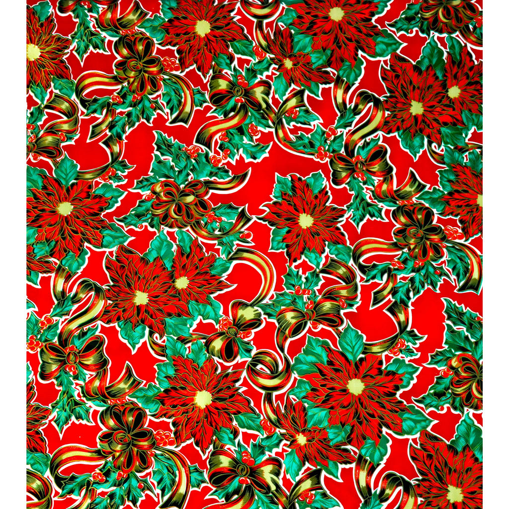 christmas ribbons and holly red oilcloth swatch