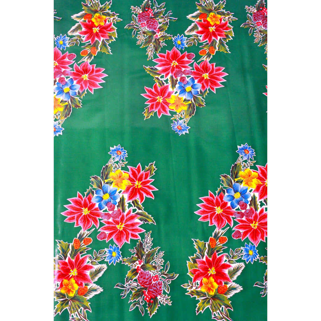 christmas poinsettia green oilcloth swatch