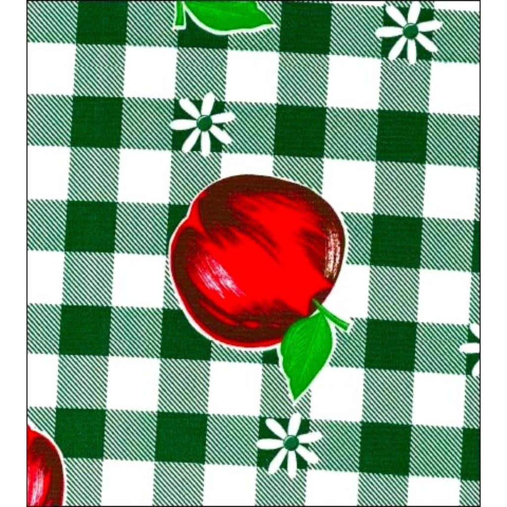 freckled sage gingham and fruit dark green oilcloth swatch