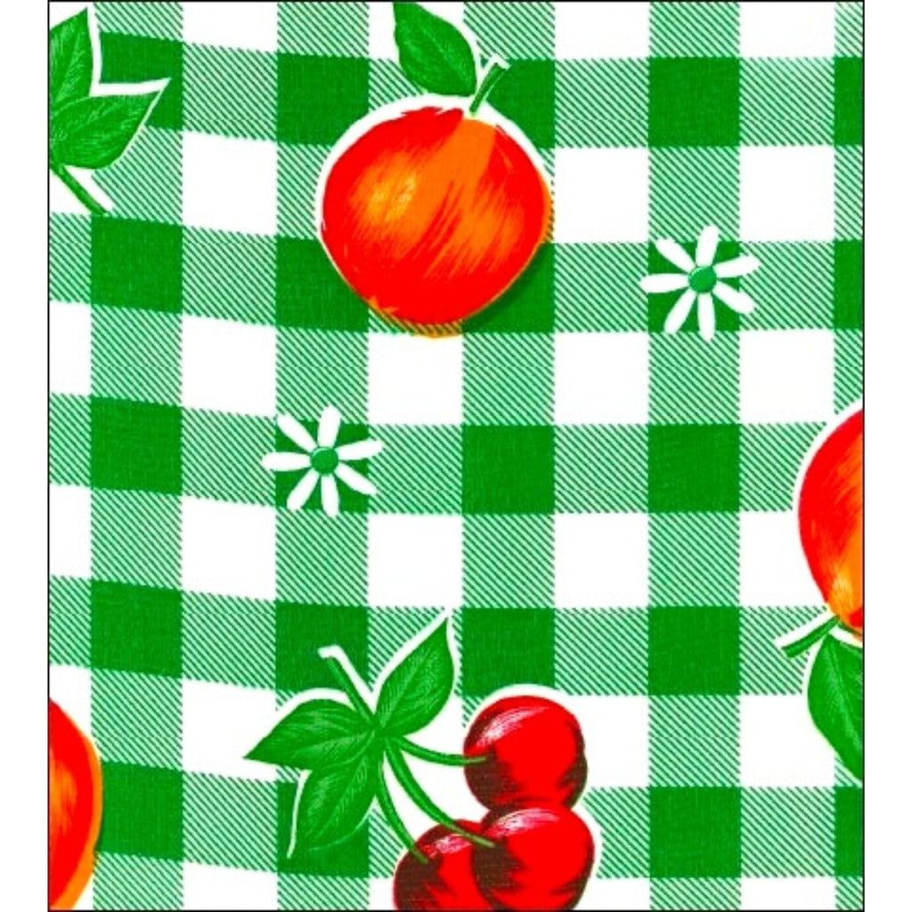 freckled sage gingham and fruit green oilcloth swatch