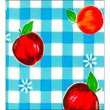 freckled sage gingham and fruit light blue oilcloth swatch