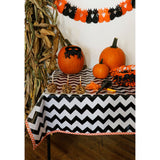 halloween decorated chevron black oilcloth tablecloth with orange gingham trim