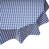 Freckled Sage Round Oilcloth tablecloth navy blue houndstooth print 