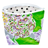hydrangea silver oilcloth cosmetic bag lined with dot black