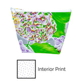 hydrangea silver oilcloth cosmetic bag lined with dot silver