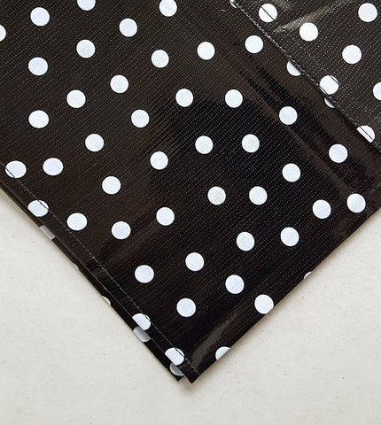 Freckled Sage Oilcloth Tablecloth White Dot on Black