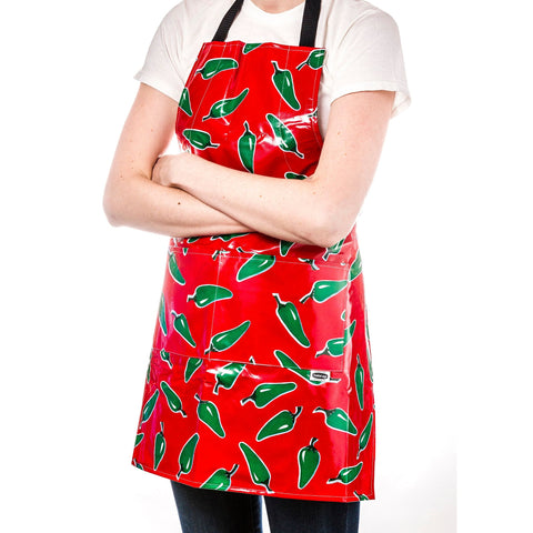 Freckled Sage Aprons Jalapeños on Solid Red