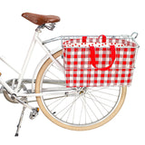 large gingham red bike basket tote