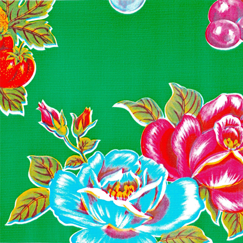 freckled sage lemons and roses green oilcloth swatch