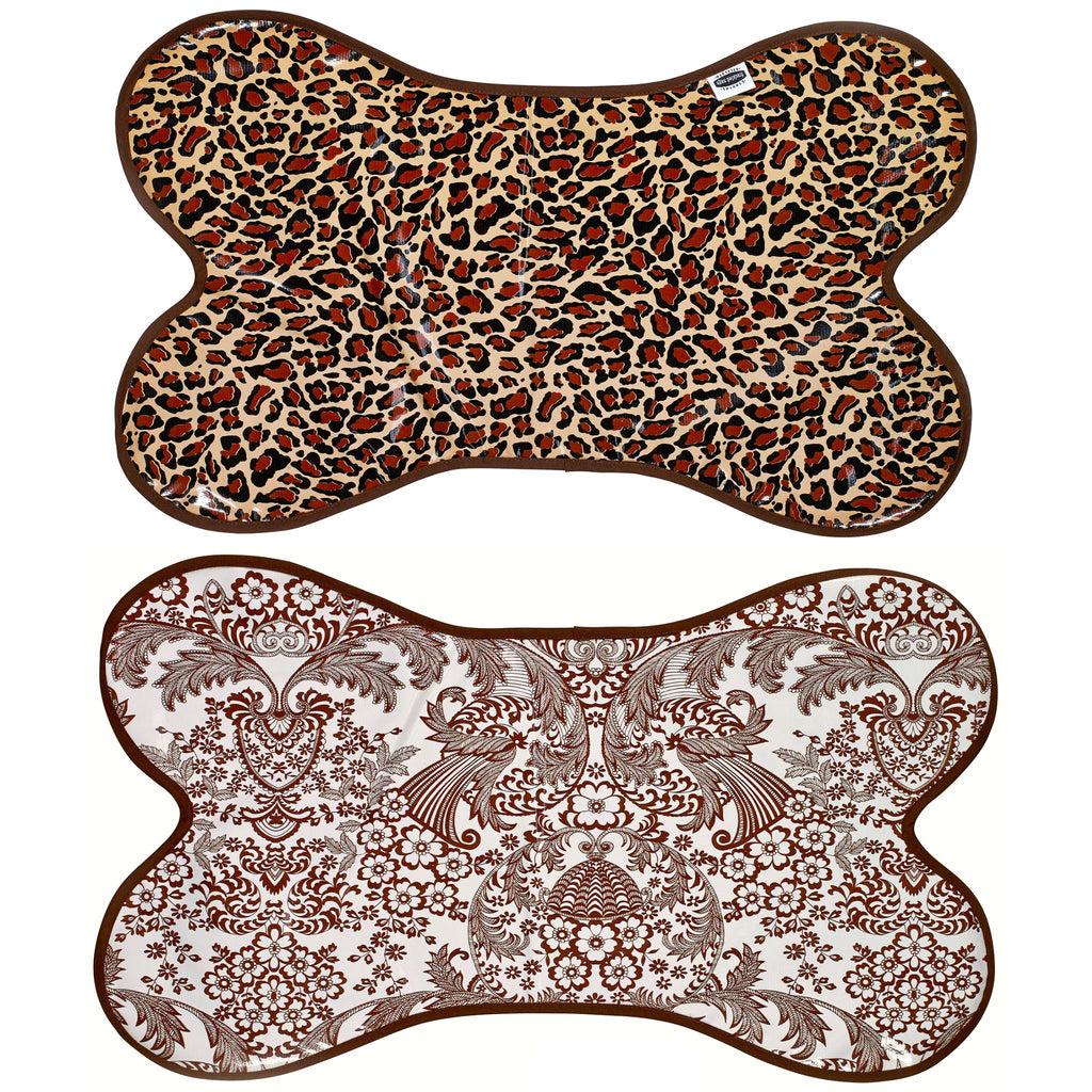 leopard / toile brown reversible oilcloth dog mat