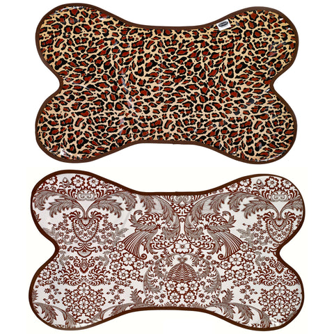 leopard / toile brown reversible oilcloth dog mat