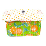 oilcloth bike basket liner in oranges lime green