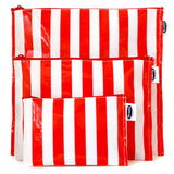 red oilcloth trio bags