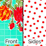 rose and grid aqua lunch bag with dot red