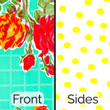 rose and grid aqua lunch bag with dot yellow