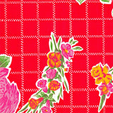 freckled sage rose and grid red oilcloth swatch