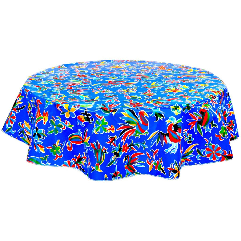 round animal wonderland blue oilcloth tablecloth